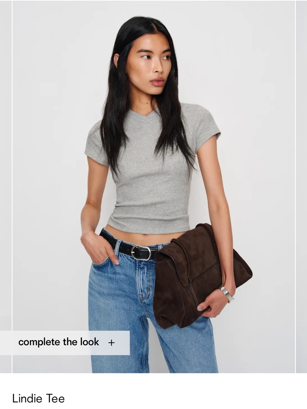Reformation Gray Ribbed Crewneck Short Sleeve Top (lindie tee) - NWT!